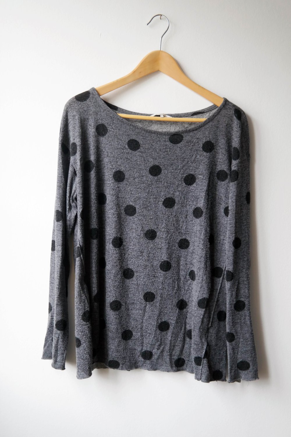 Pullover Langarmshirt Punkte gepunktet grau schwarz L 40 Rockabilly