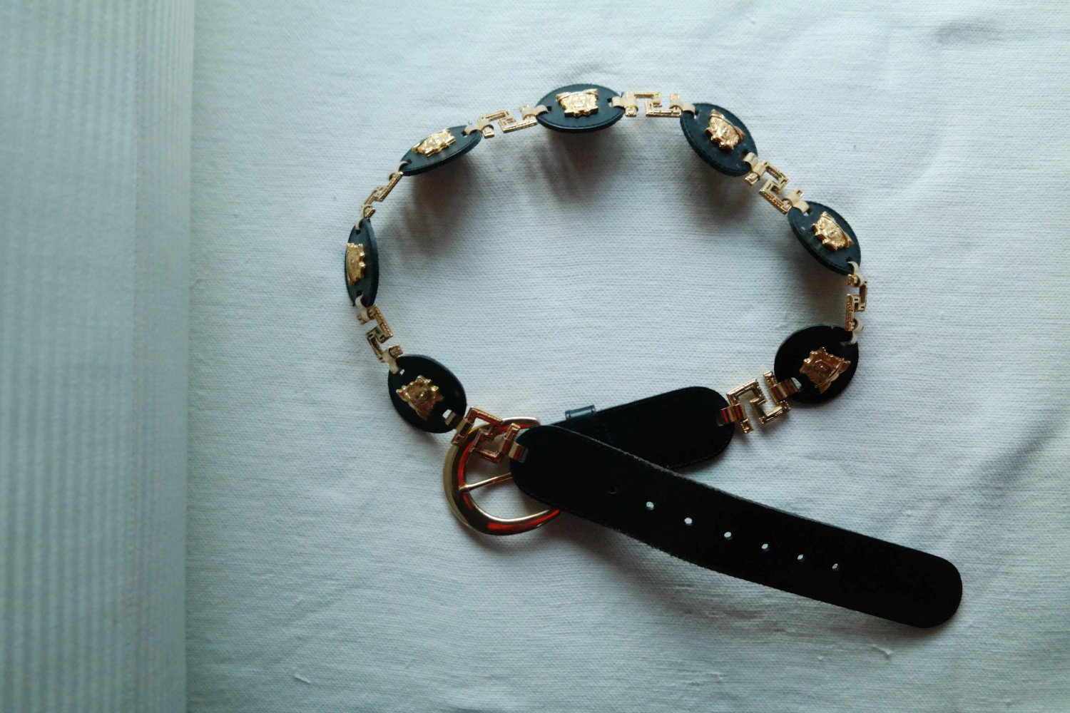 Vintage Gürtel mit Hermes Leder Echtleder schwarz Metall Gold S M Medusa