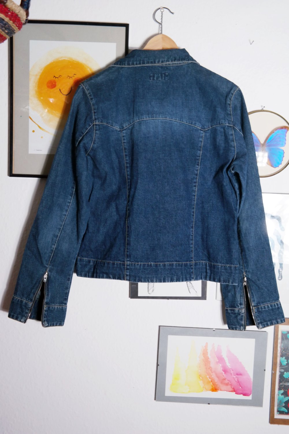 Vintage Blind Date Jeansjacke L 40 Reißverschluss dunkelblau 90er 00er Y2K