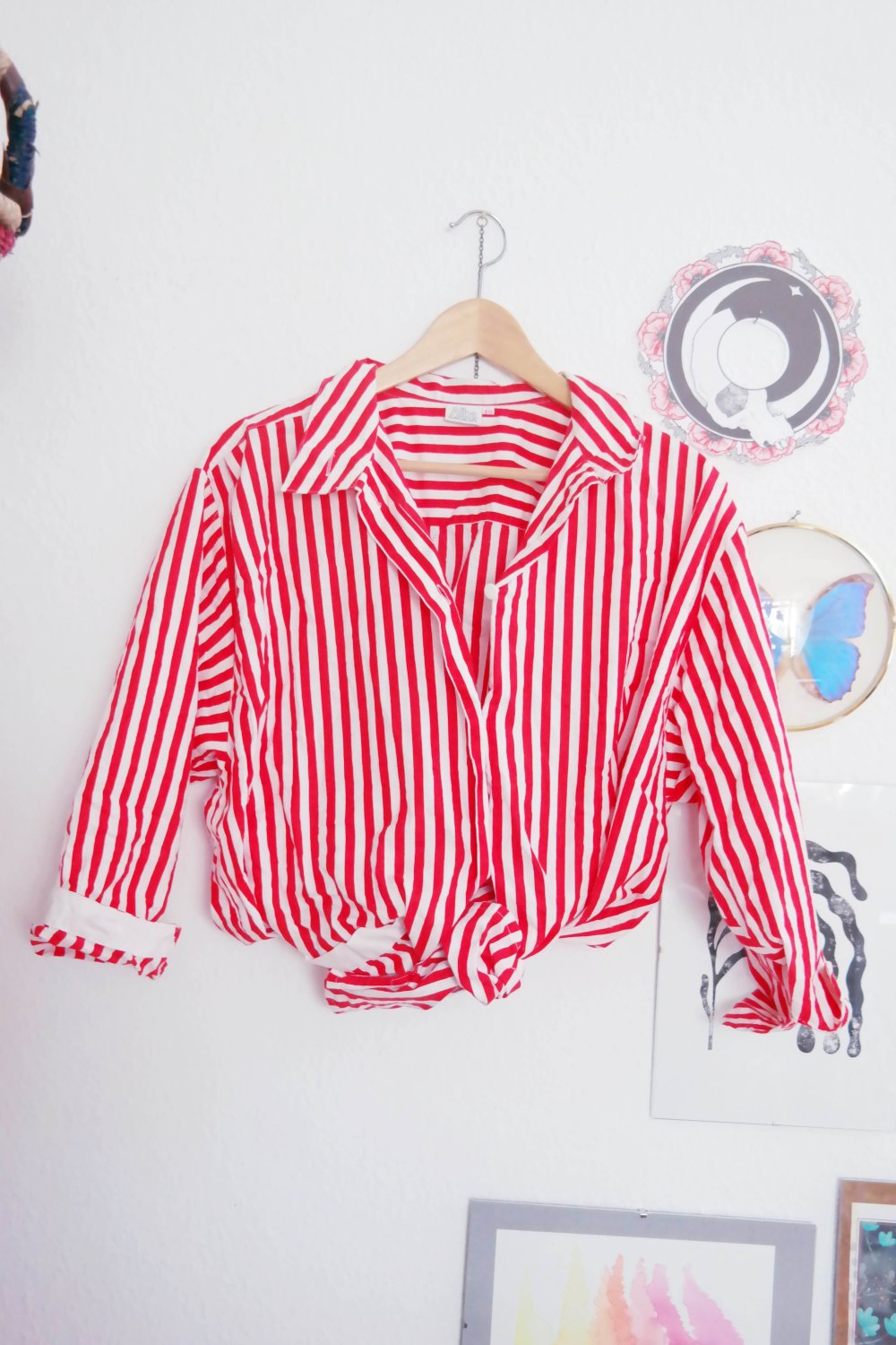 Vintage Alba Moda Bluse Streifen gestreift rot weiß Taschen Hemd Hemdbluse Cropped High Waist oversized XL 42 L 40