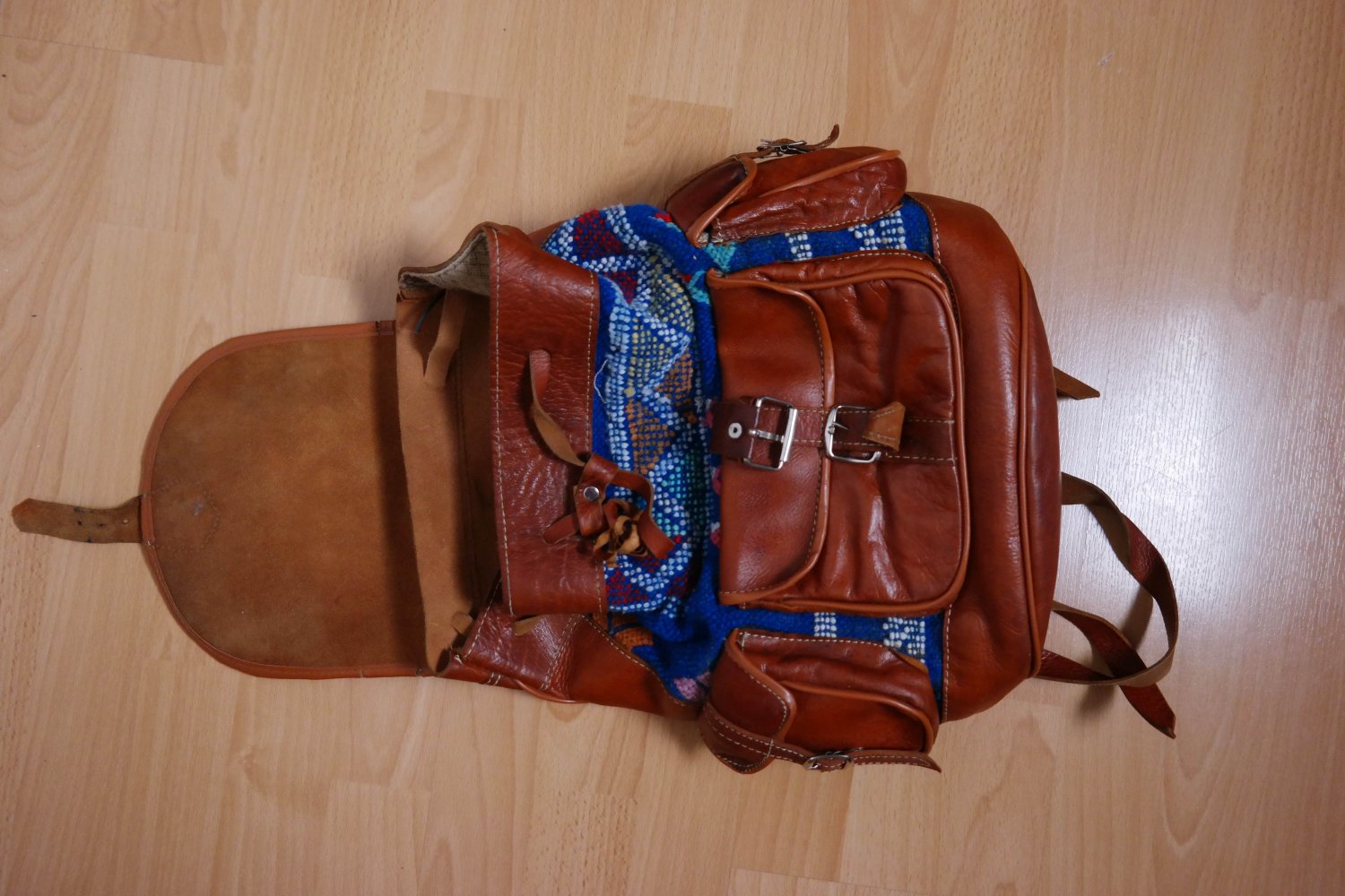Vintage 80s 90s Bohemian Hippie Lederrucksack Echtleder Kelim Folklore Boho Ethno 