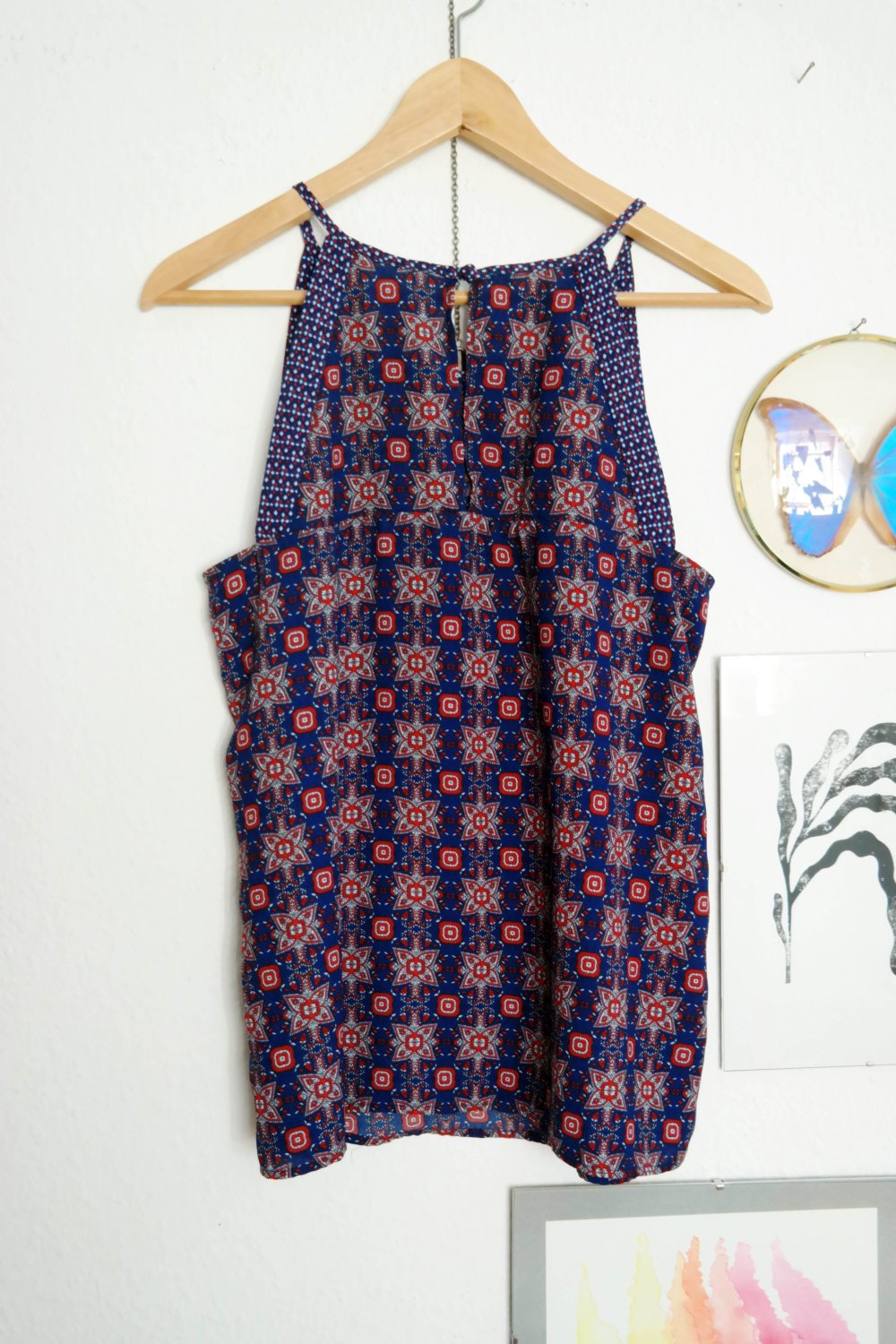 Ethno Top Promod bunt Folklore Highneck Schlüssellochausschnitt 40 L Trägertop