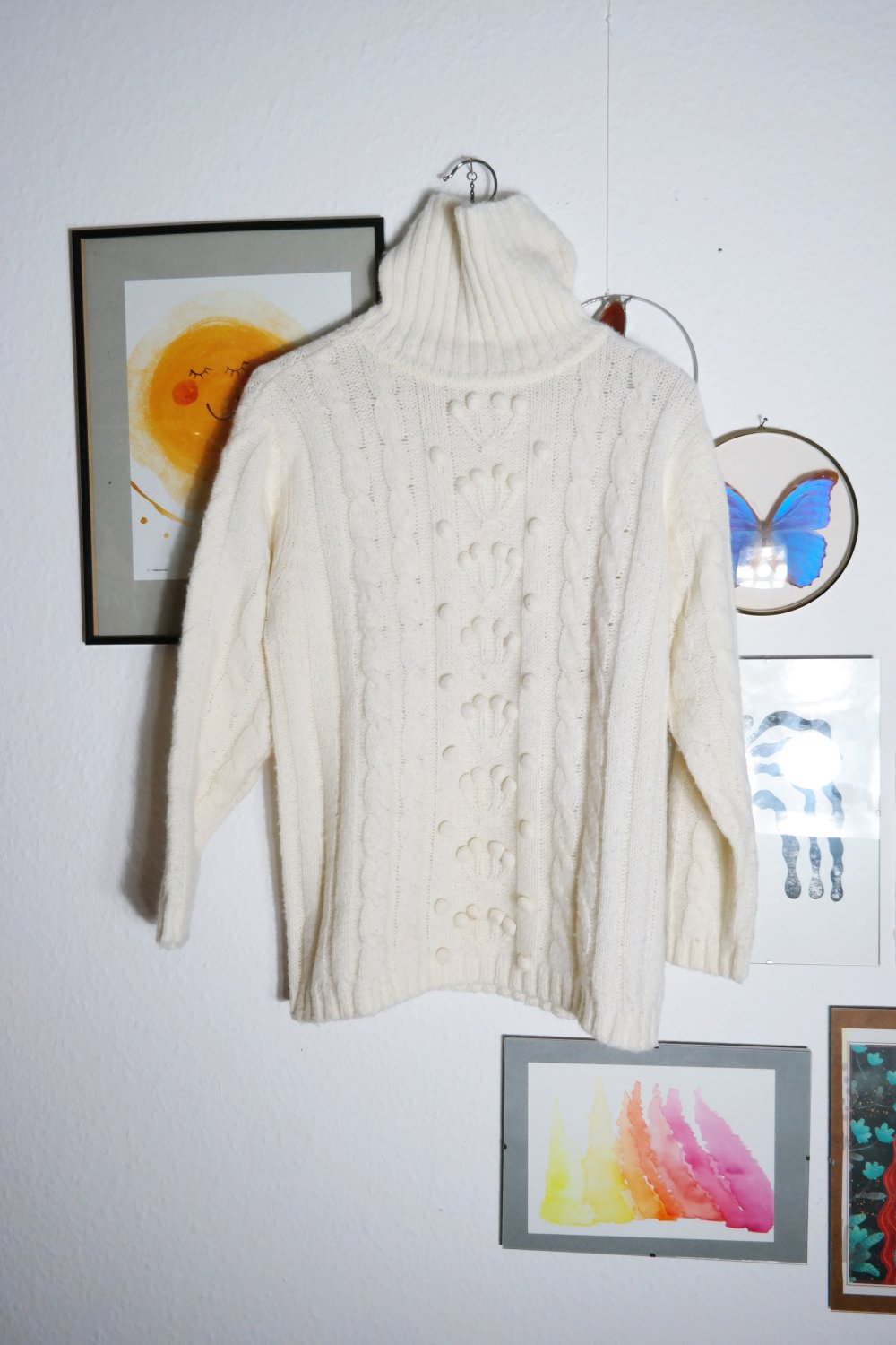 Strickpullover Muster Wollpullover weiß creme S 36 M 38 Folklore Wolle