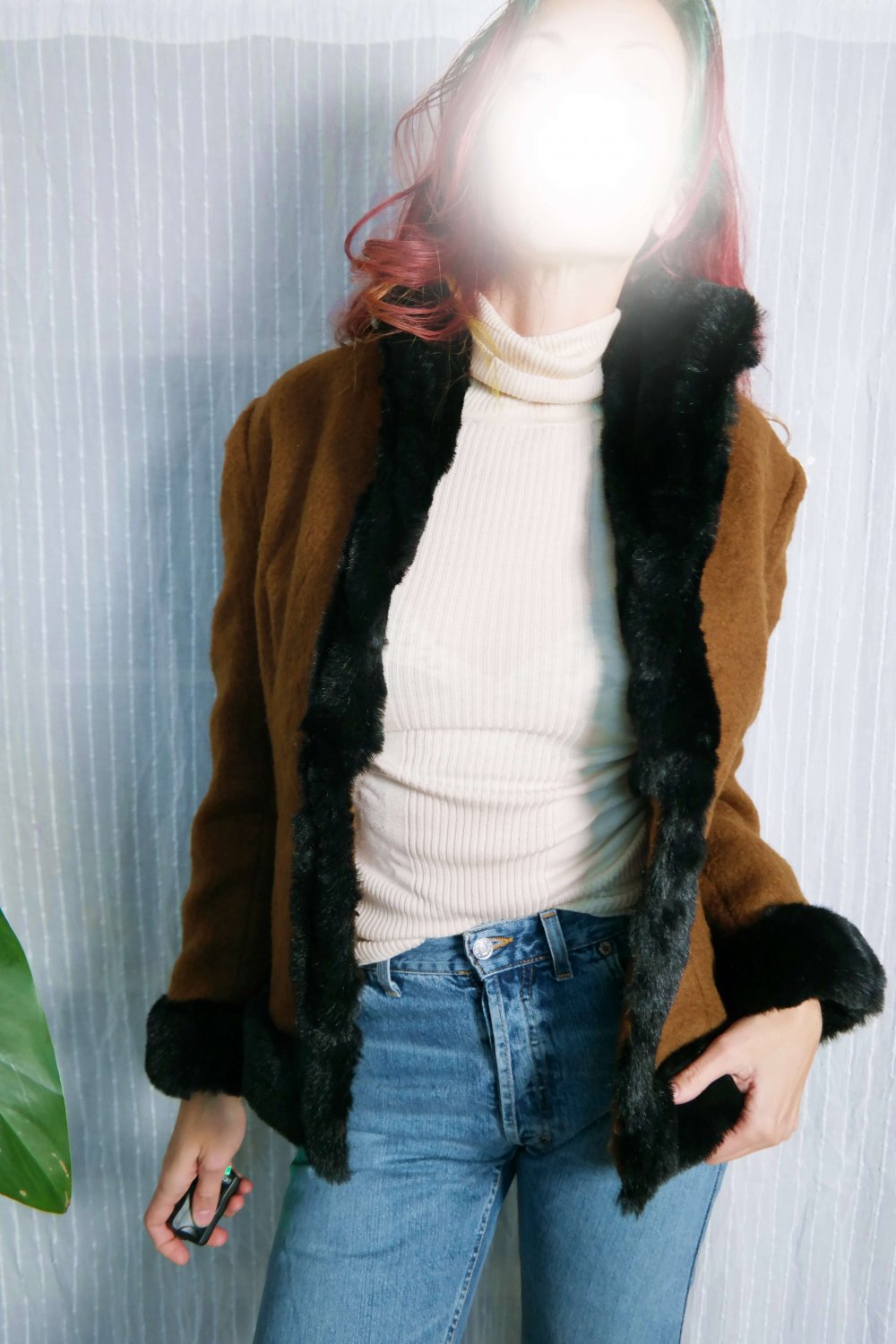 Einzelstück handmade Twinset Wolle Wolljacke Wollblazer Wollrock Blazer Rock edel elegant dunkelbraun schwarz Teddypelz Pelzkragen M 38