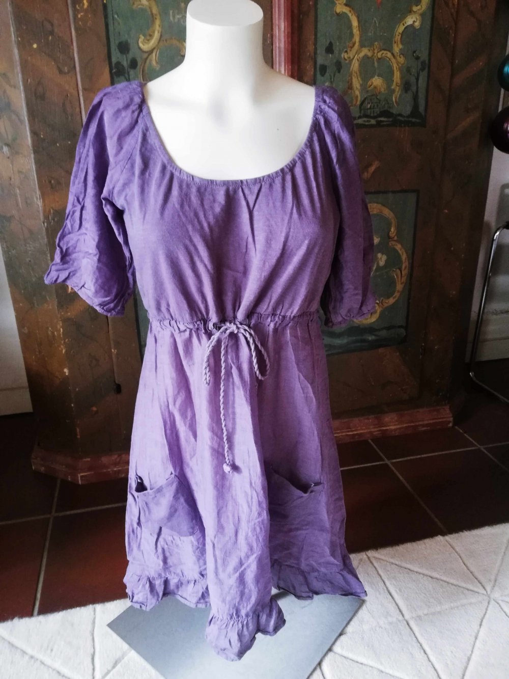 Street One Kleid Tunika Seide lila flieder 36 S Taschen Sommerkleid Hippie 