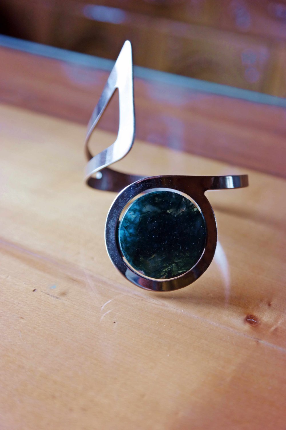 Oberarm Armreif Reif Hippie Ethno Stein Halbedelstein Moosachat silbern 