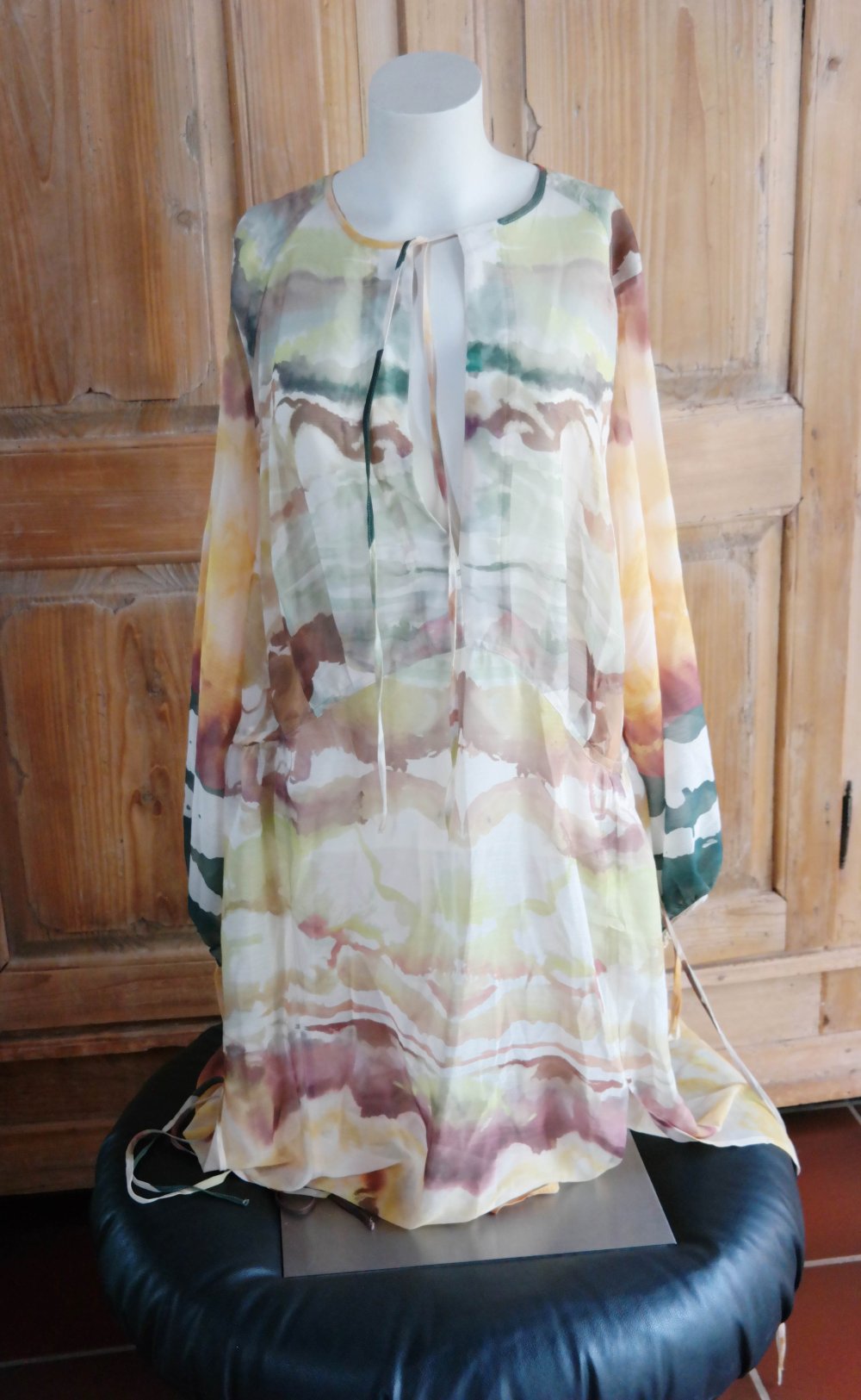 H&M Kleid Maxikleid L / 40 bunt Farbenfroh Schlüssellochaussschnitt Langarm Hippie oversized XL 42