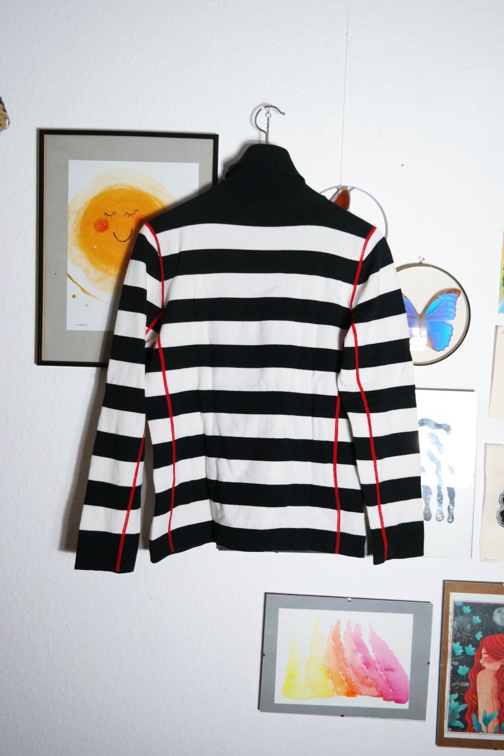 Oui Set Pullover Rollkragen Rollkragenpullover Streifen gestreift schwarz weiß rot 42 40 XL L