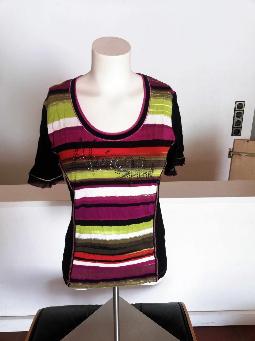 Biba Shirt Kurzarm bunt Streifen gestreift African Spirit S 36 M 38
