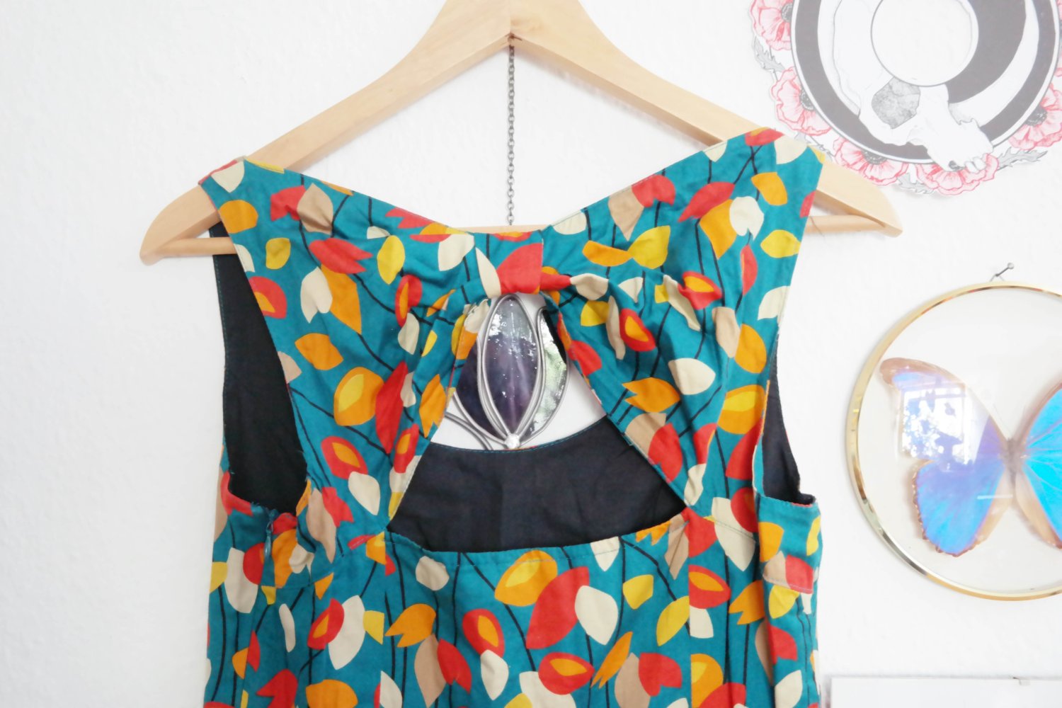 Promod Kleid Sommerkleid bunt Blätter Blumen Rückenausschnitt S M 36 38