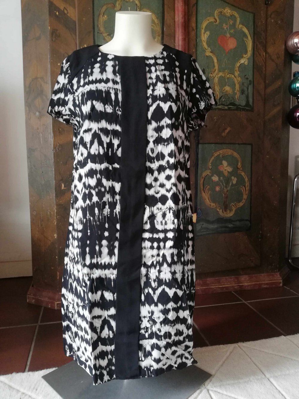 Promod Kleid Etuikleid schwarz weiß Batik elegant XL 42 L 40