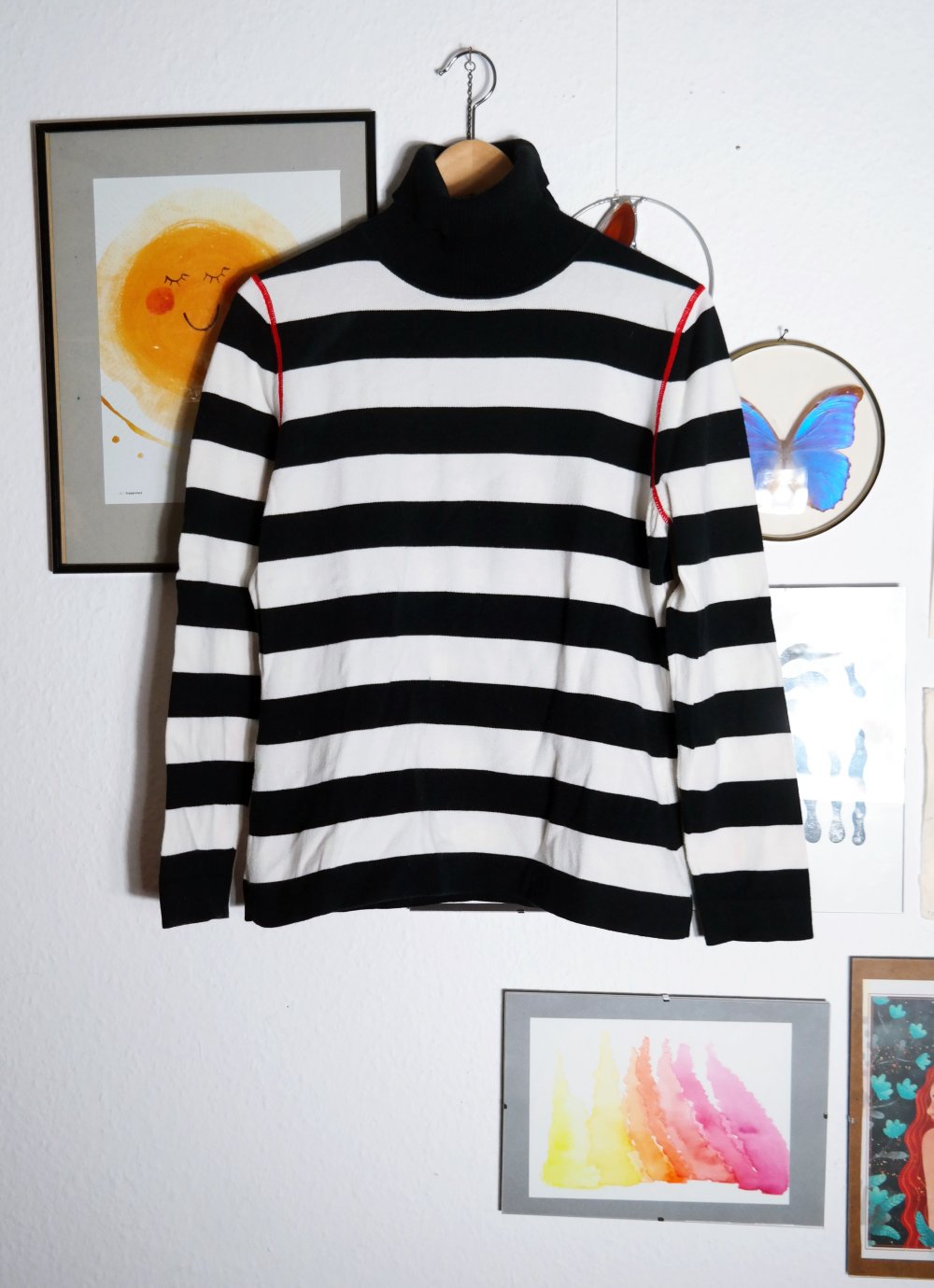 Oui Set Pullover Rollkragen Rollkragenpullover Streifen gestreift schwarz weiß rot 42 40 XL L