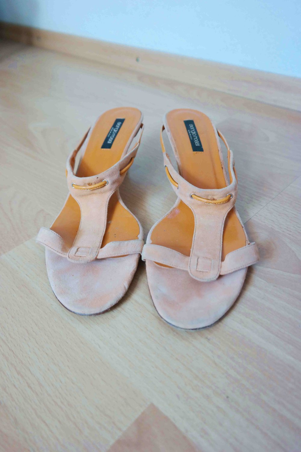 Sergio Rossi Echtleder Leder Sandalen Highheels High Heels orange Wildleder 40 40,5