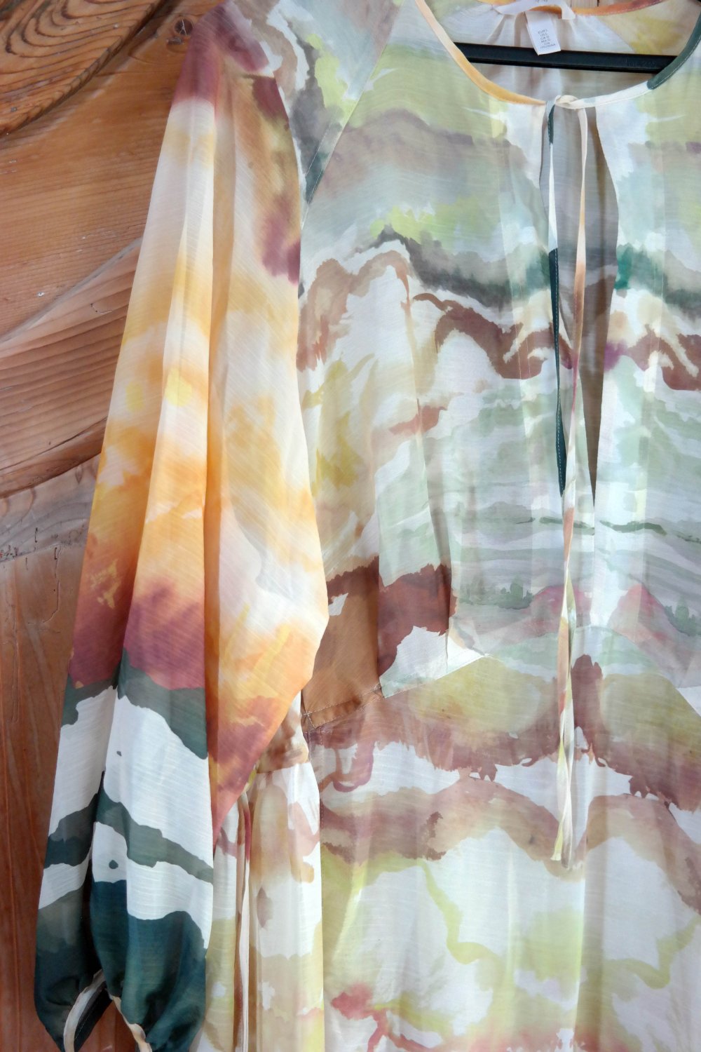 H&M Kleid Maxikleid L / 40 bunt Farbenfroh Schlüssellochaussschnitt Langarm Hippie oversized XL 42