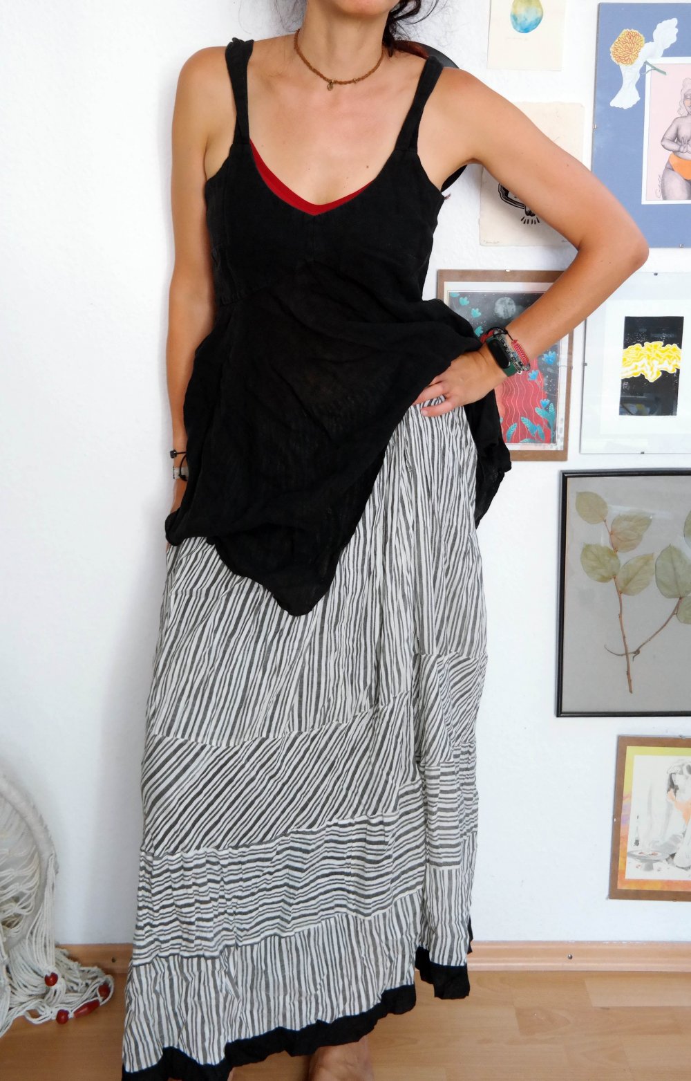 DW Shop Maxirock Hippie Ethno Fairtrade Baumwolle Streifen Stufenrock 38 M