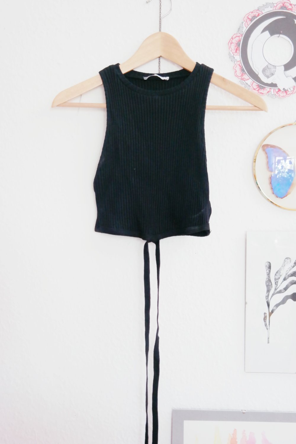 Zara Cropped Top schwarz zum Bunden High Neck Ripptop RippShirt L 40