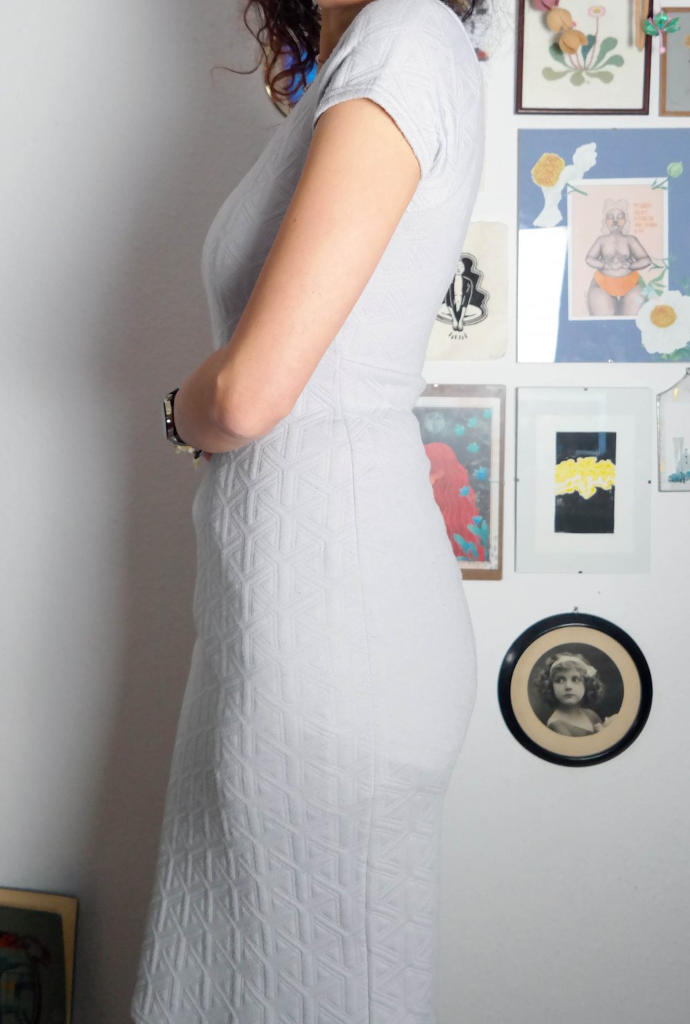 Kleid Bodycoon grau strukturiert M 38 hellgrau schick elegant