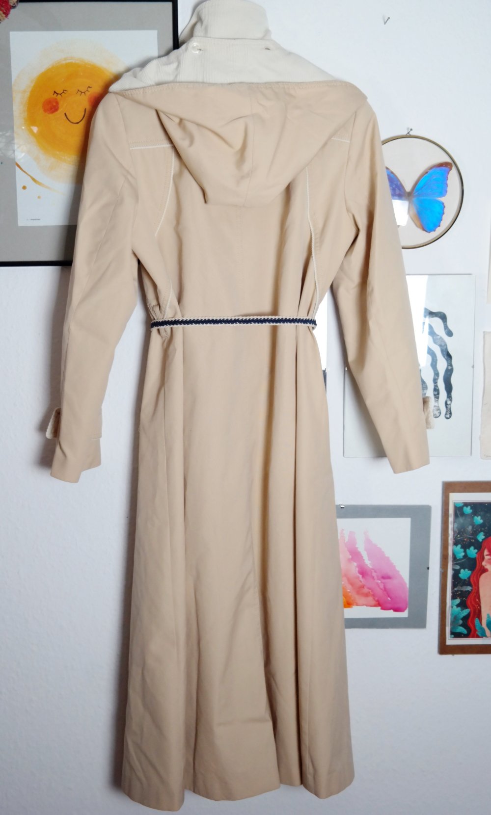 Vintage Mantel Trenchcoat Kapuze Kapuzenmantel Herbstmantel M L 38 40 Cord beige weiß