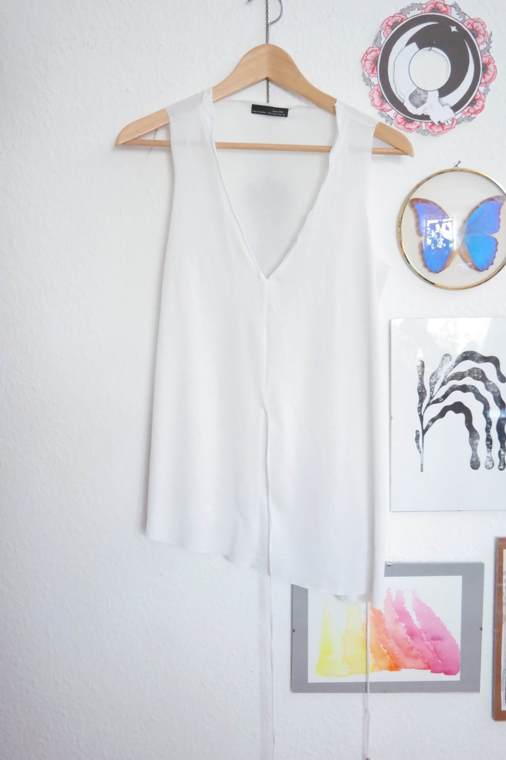 Zara W & B Top V-Ausschnitt weiß Kordel Bändel Asymmetrisch S 36 oversized