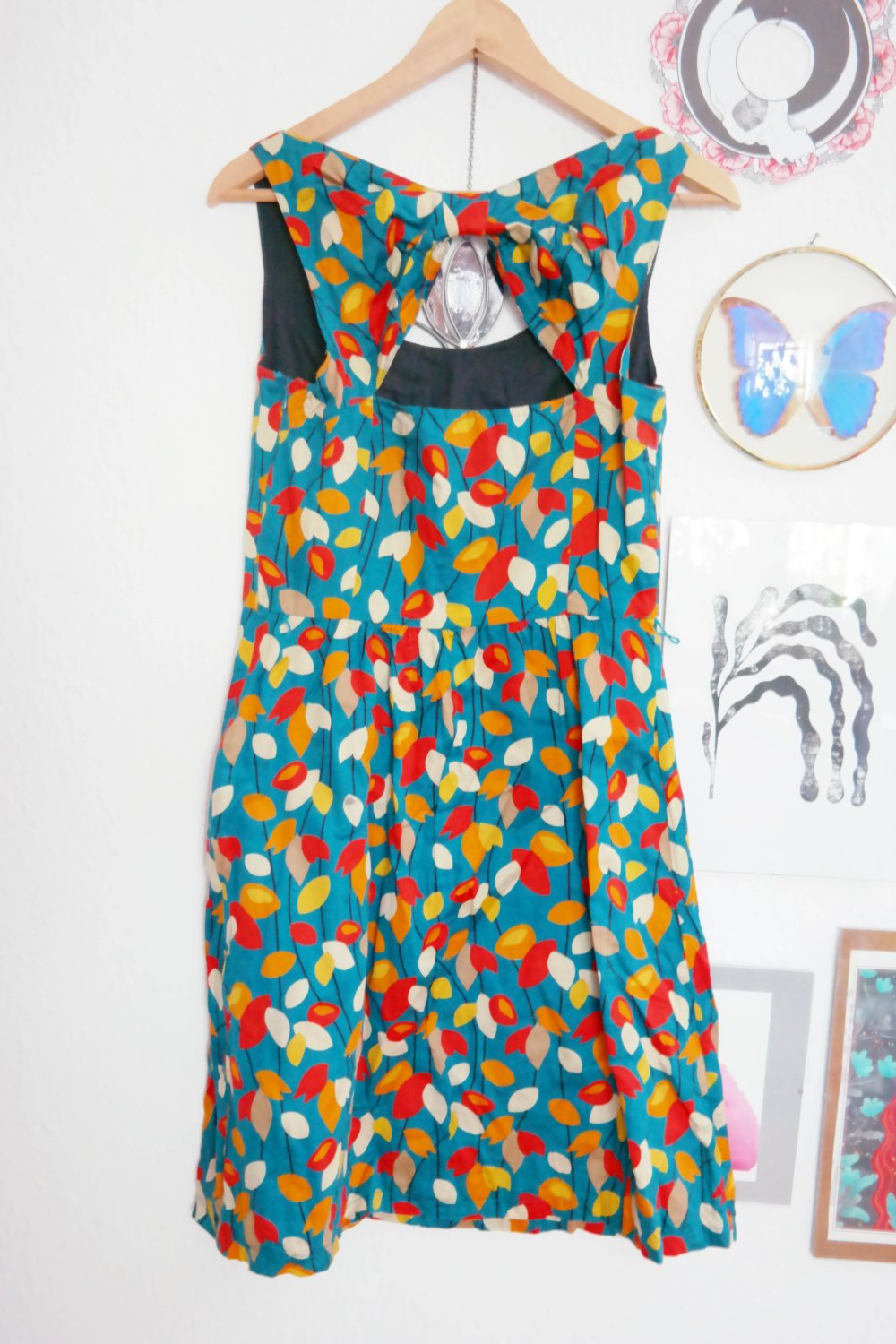 Promod Kleid Sommerkleid bunt Blätter Blumen Rückenausschnitt S M 36 38