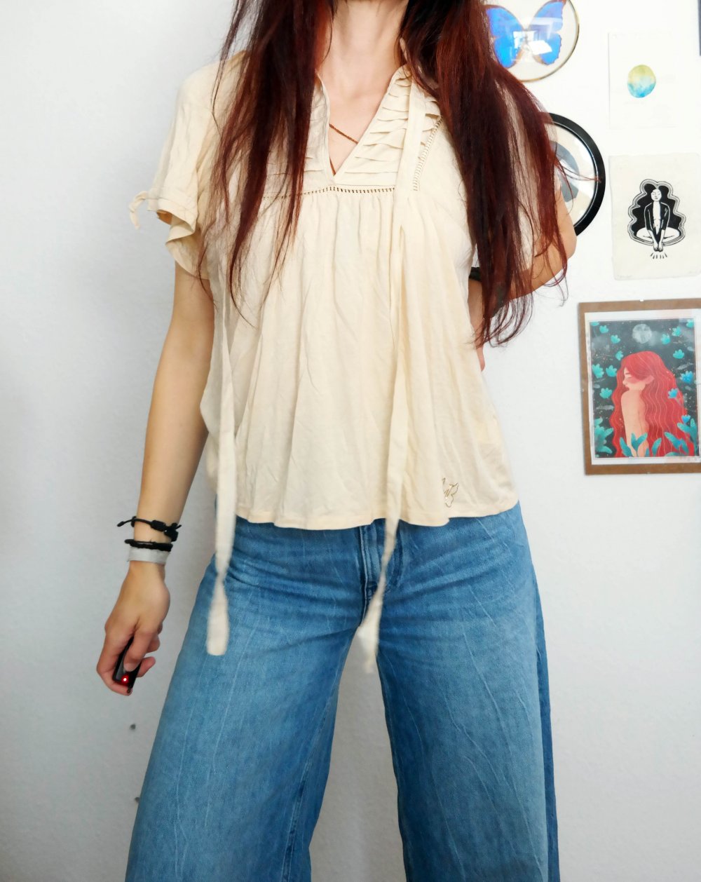 Felipe Varela Luxus Designer Shirt Bluse creme Schnürung Lochmuster M 38 40 L