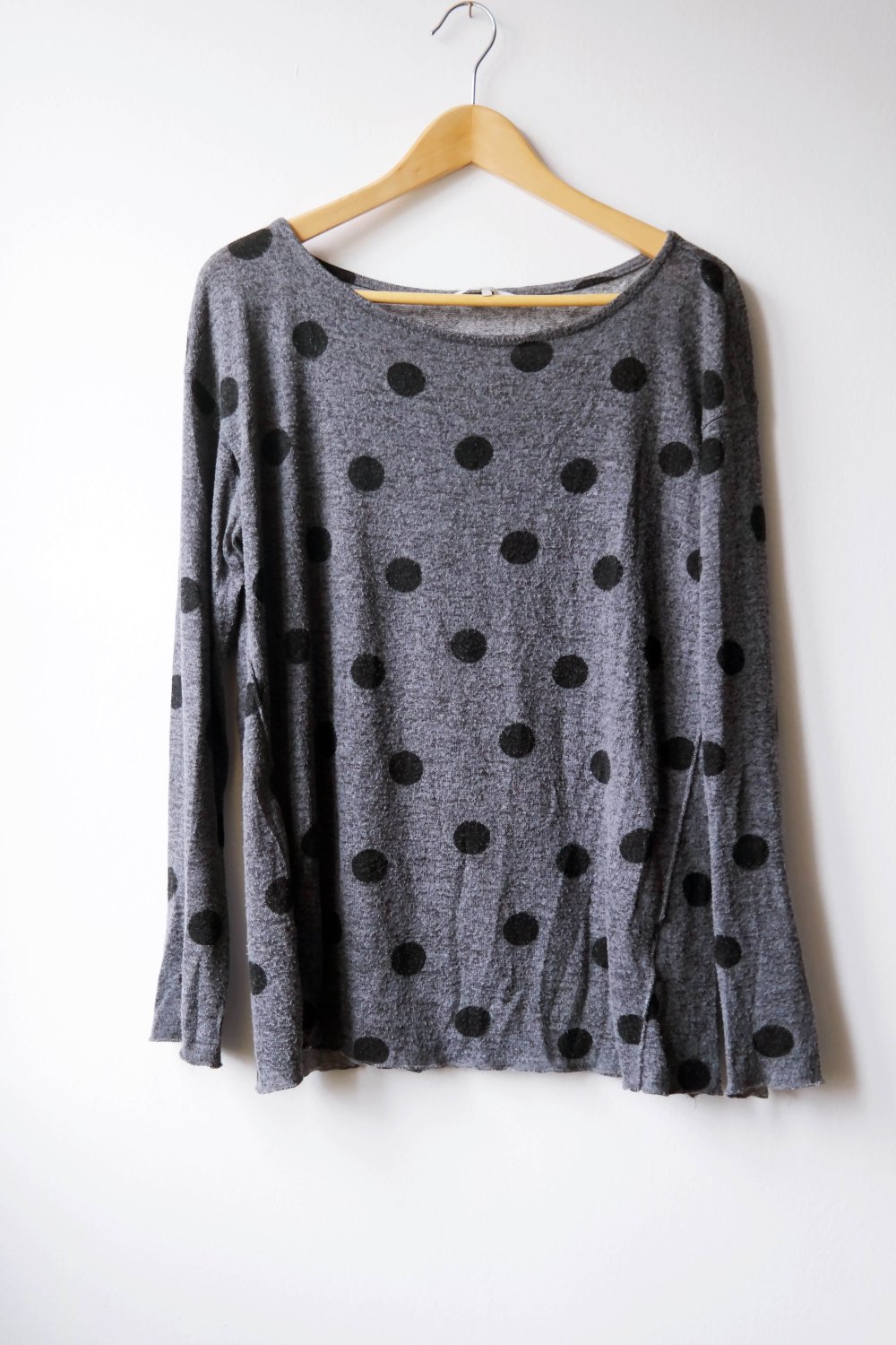 Pullover Langarmshirt Punkte gepunktet grau schwarz L 40 Rockabilly