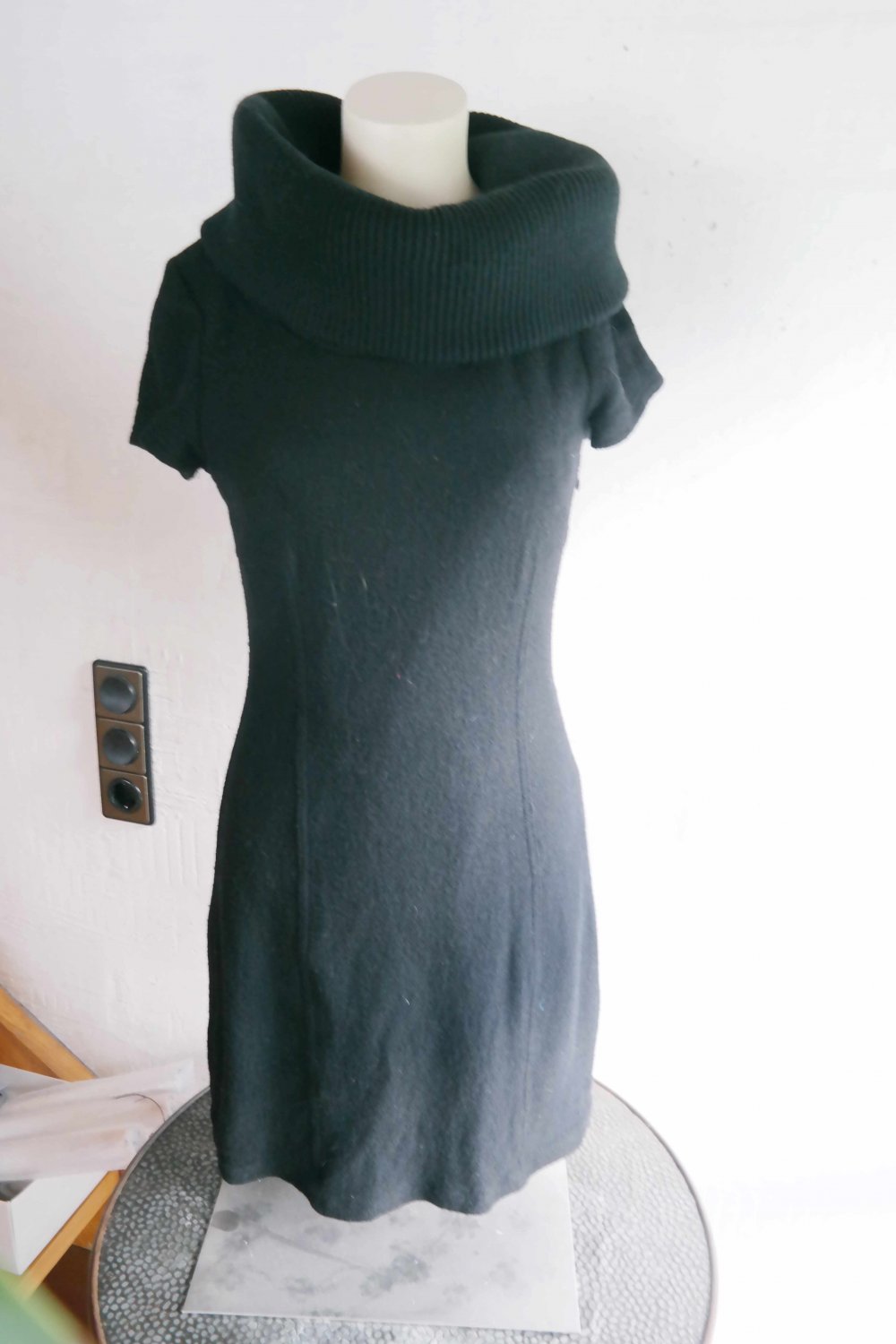 Street One Kleid Minikleid Wollkleid Wolle Riesenkragen Winterkleid 36 S schwarz