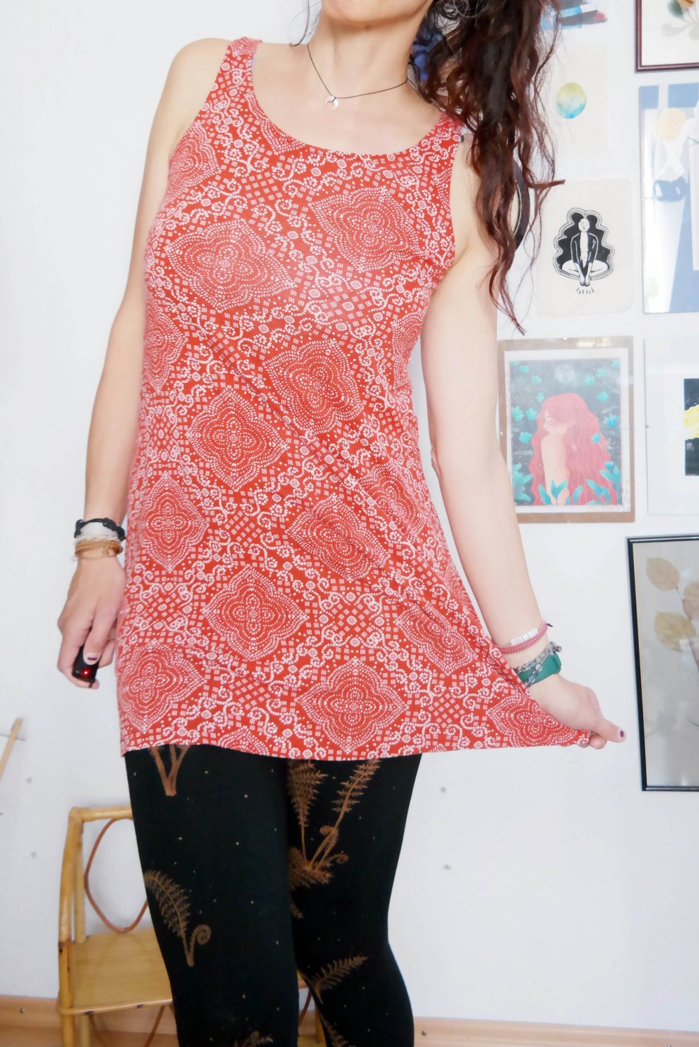 Indiska Minikleid Hippie Ethno Muster XS oversized S M 36 38 rostrot weiß