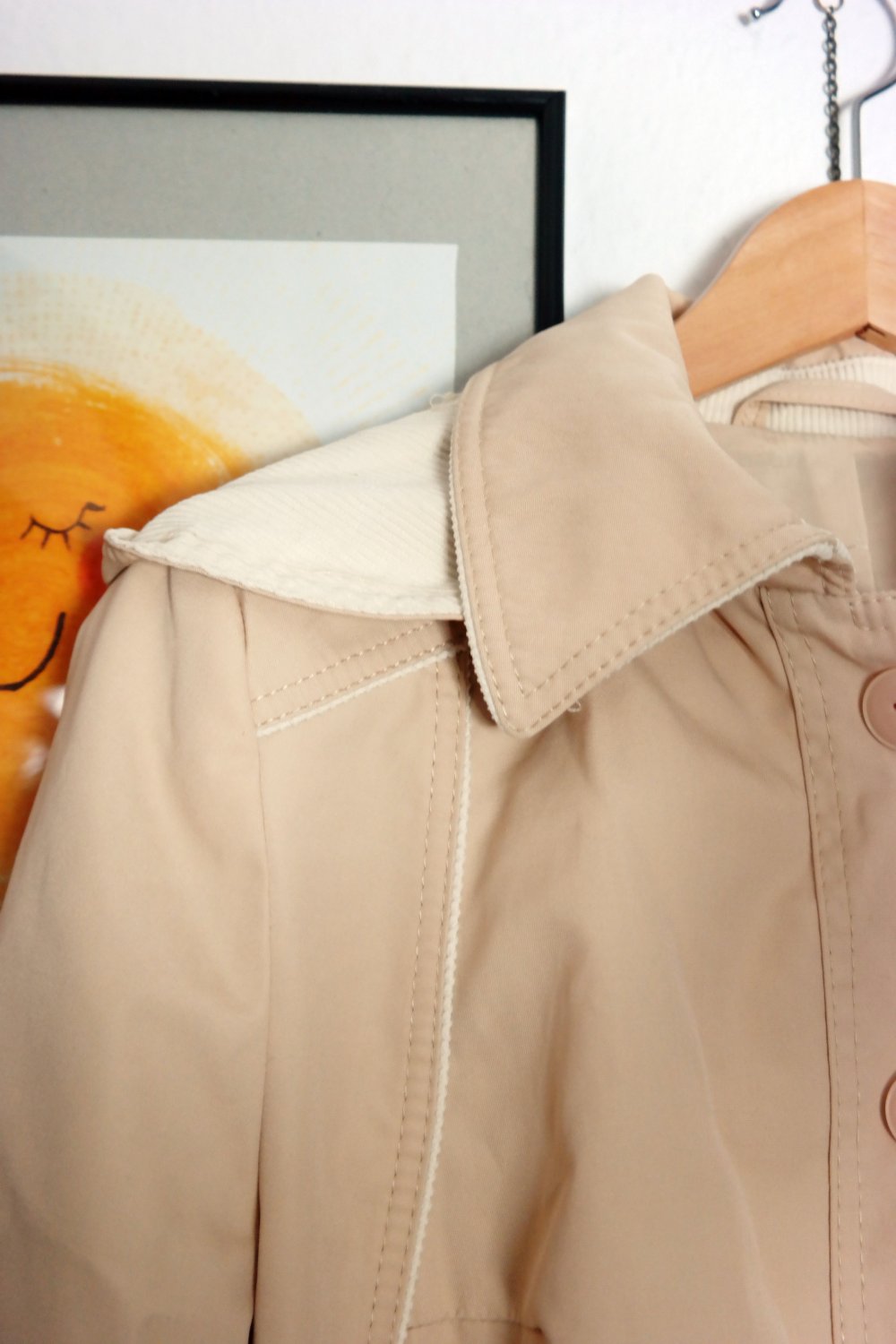 Vintage Mantel Trenchcoat Kapuze Kapuzenmantel Herbstmantel M L 38 40 Cord beige weiß