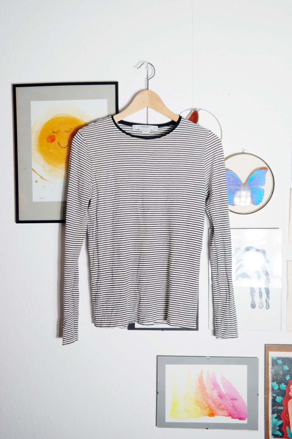 Mango Longsleeve Langarmshirt Streifen gestreift schwarz weiß M 38 eco Öko 