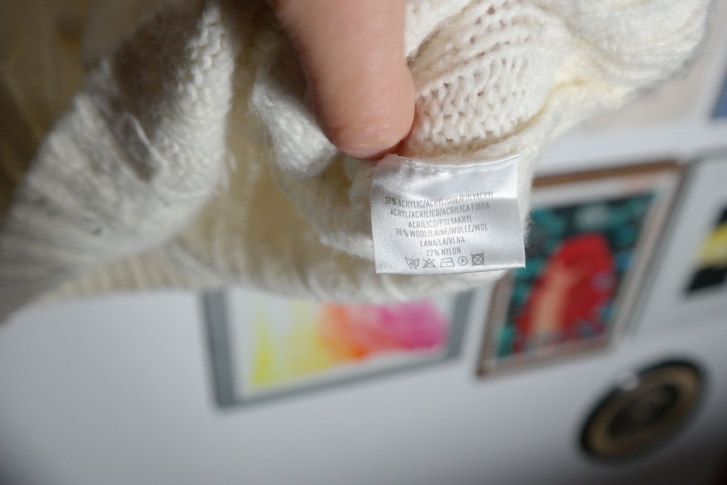 Strickpullover Muster Wollpullover weiß creme S 36 M 38 Folklore Wolle