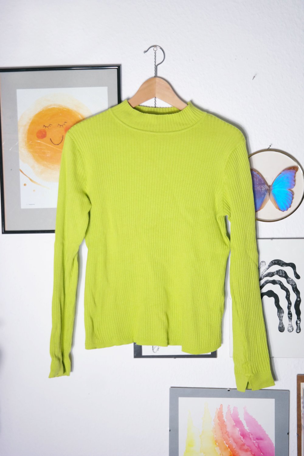 Rollkragenpullover grün hellgrün Stretch Rippstoff M 38 Rolli Pullover