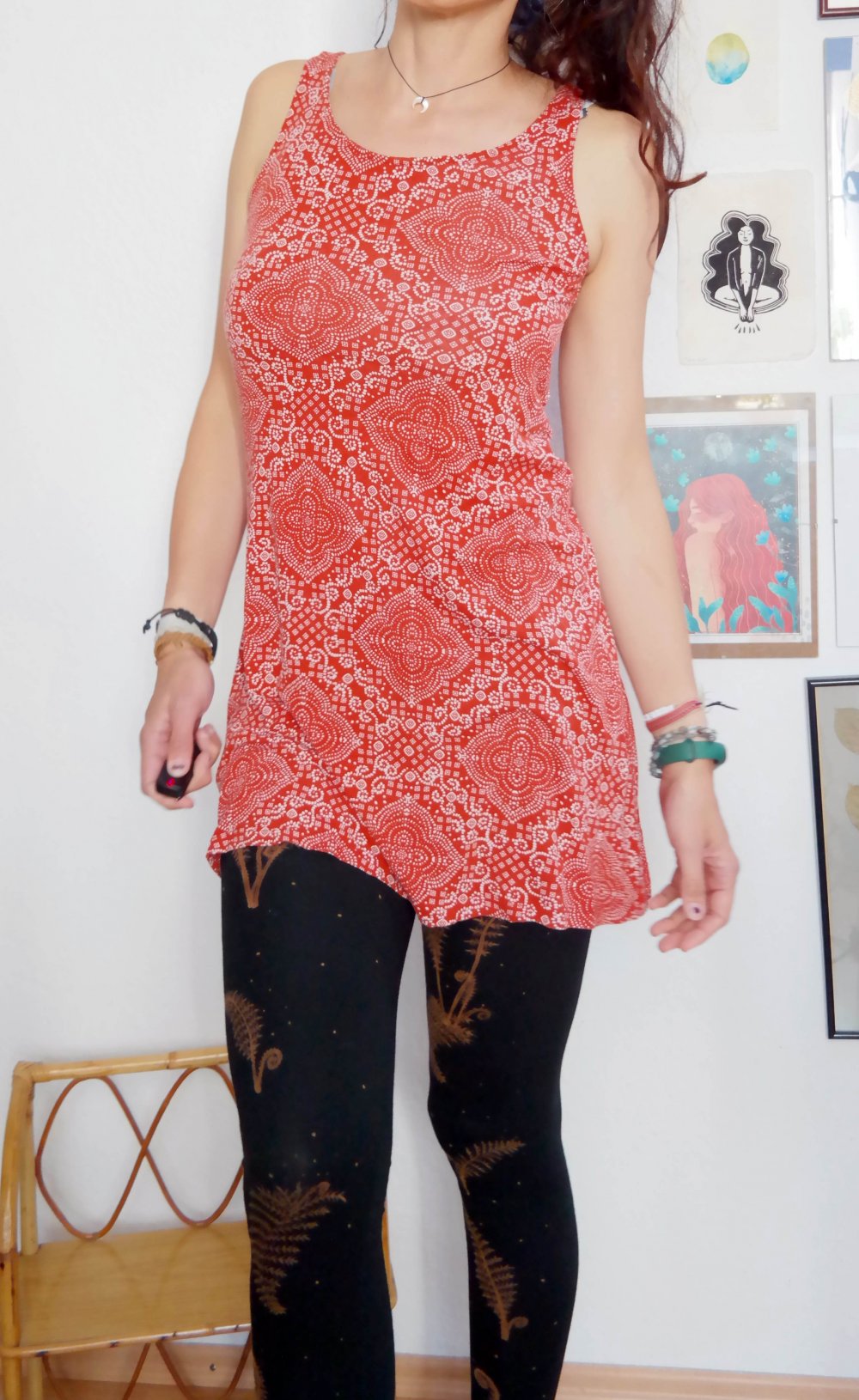 Indiska Minikleid Hippie Ethno Muster XS oversized S M 36 38 rostrot weiß