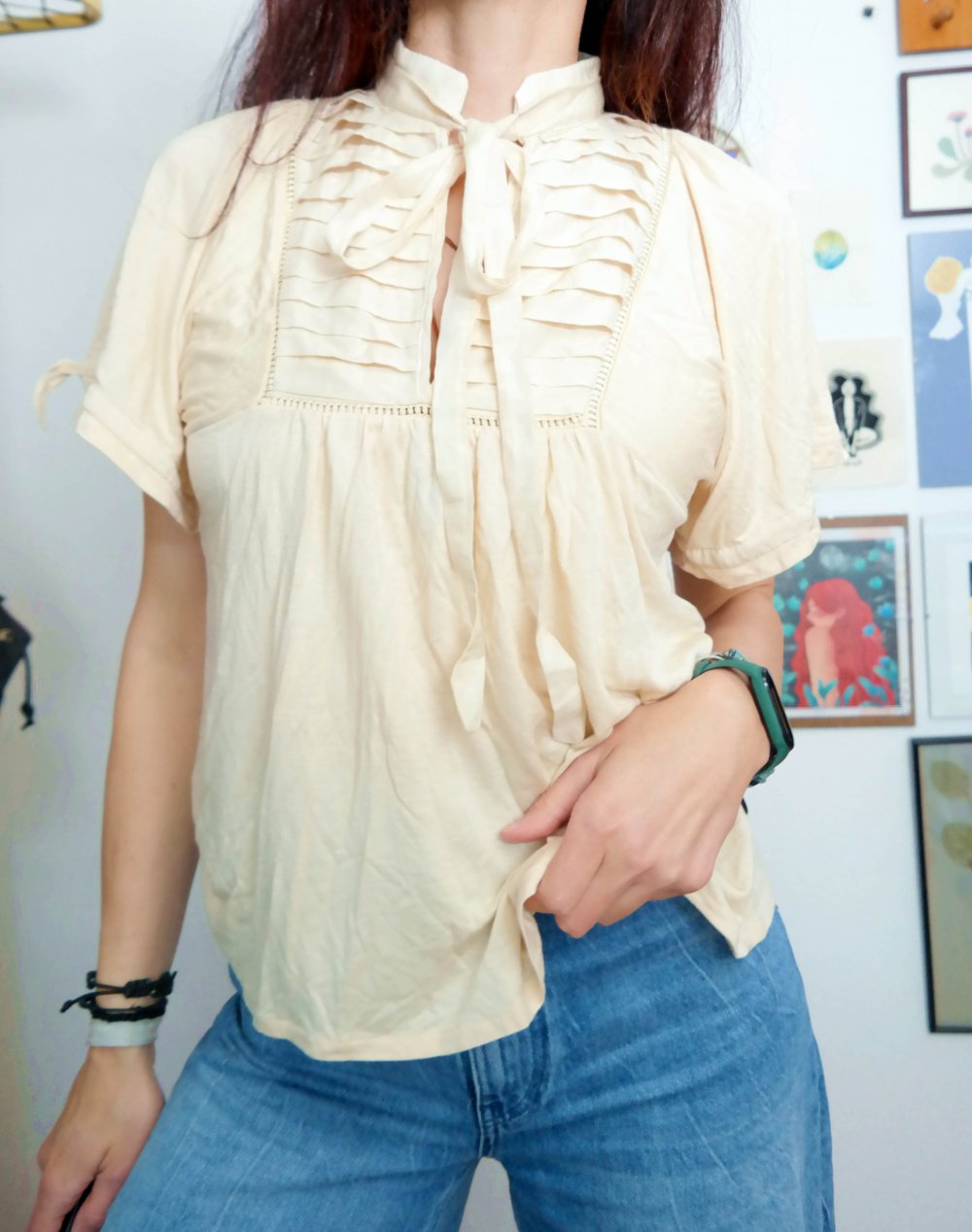 Felipe Varela Luxus Designer Shirt Bluse creme Schnürung Lochmuster M 38 40 L