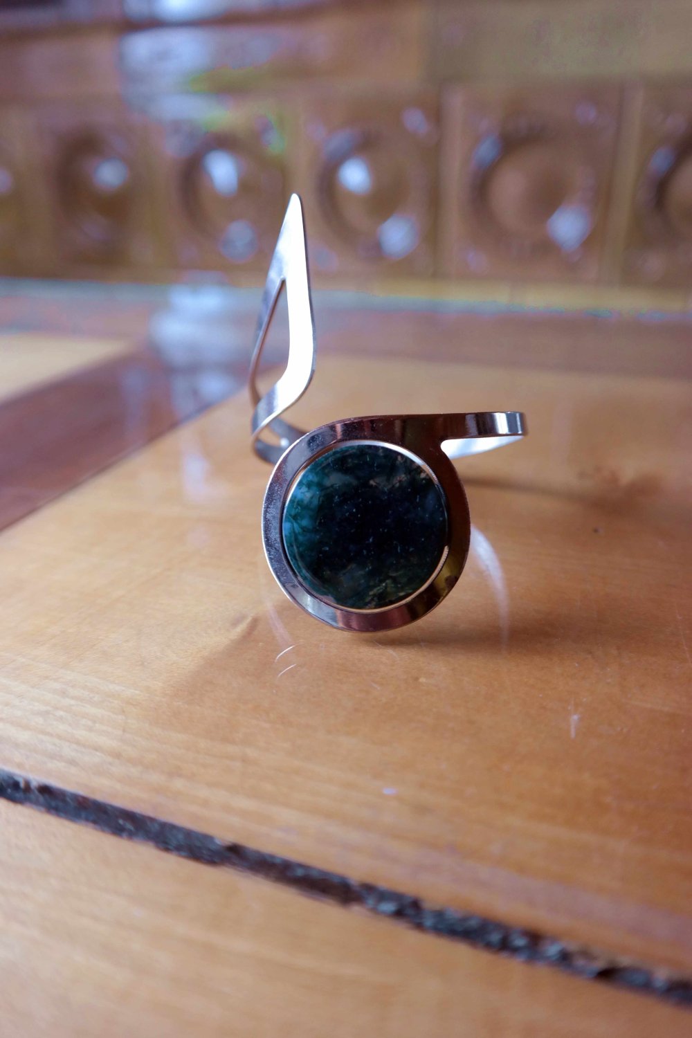 Oberarm Armreif Reif Hippie Ethno Stein Halbedelstein Moosachat silbern 