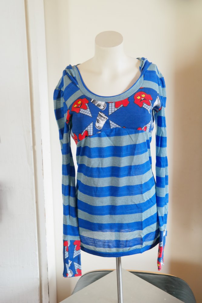 Handmade Pullover Hoodie Kapuzenpullover Unikat Monster Eis Icecream blau bunt M 38