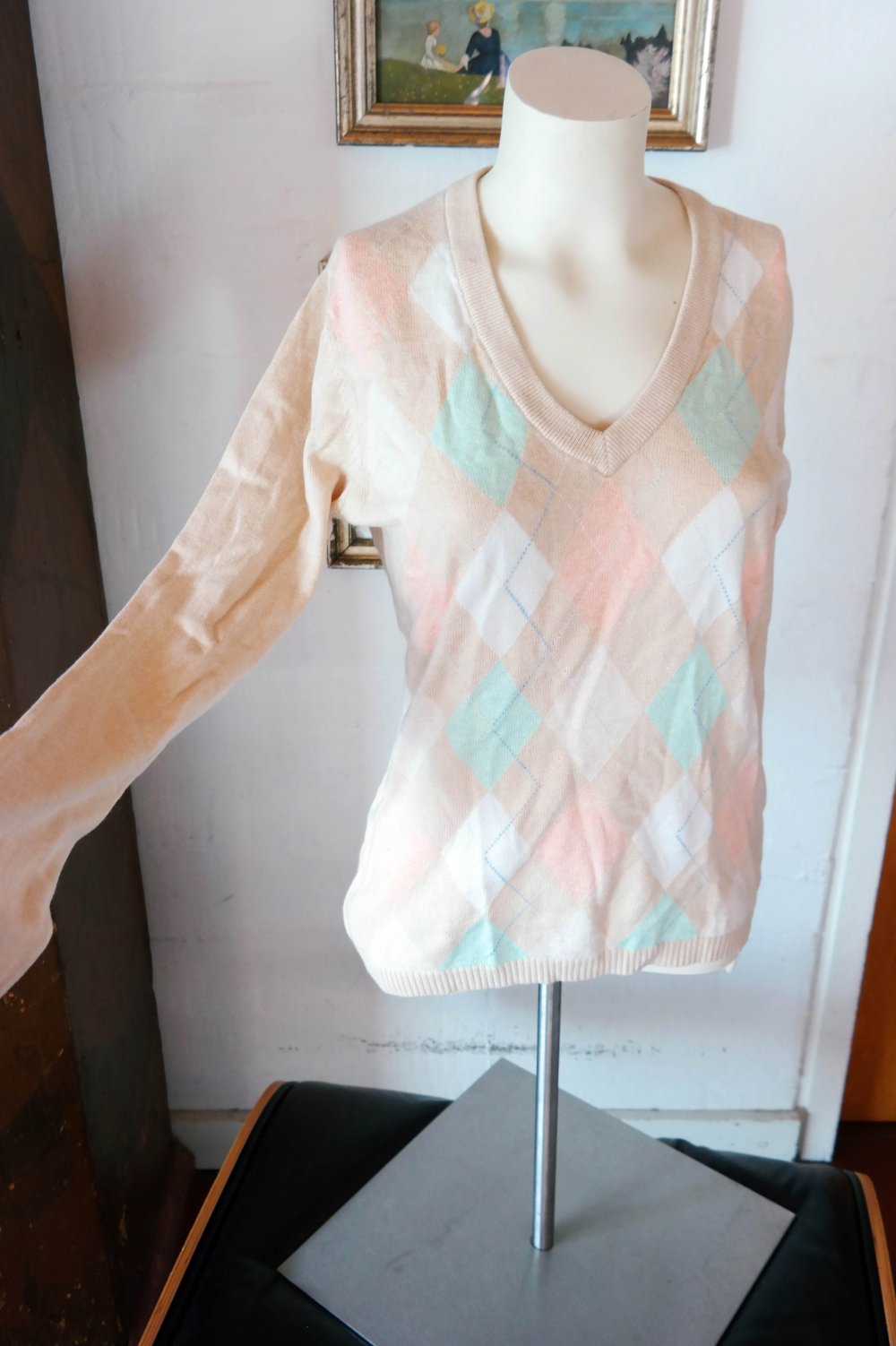 Tommy Hilfiger Pullover Pullover Cashmere V-Ausschnitt Karo kariert creme L 40 M 38