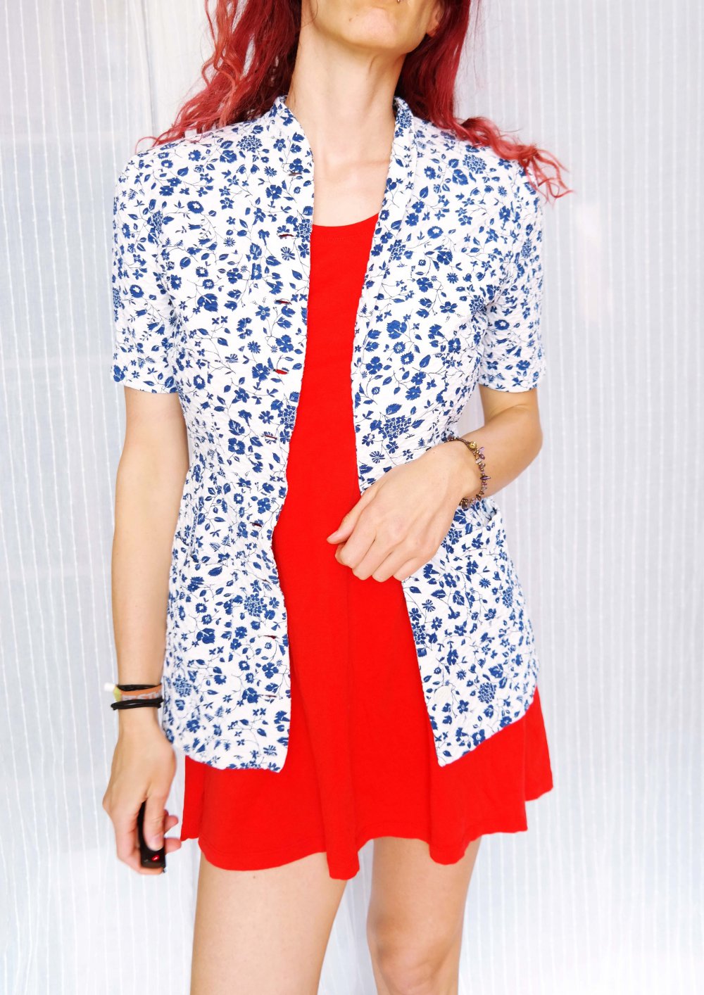 Original true Vintage Kostüm Mehrteiler Blumen geblümt Streublümchen weiß Blau 50er 60er Handmade S XS 36 38