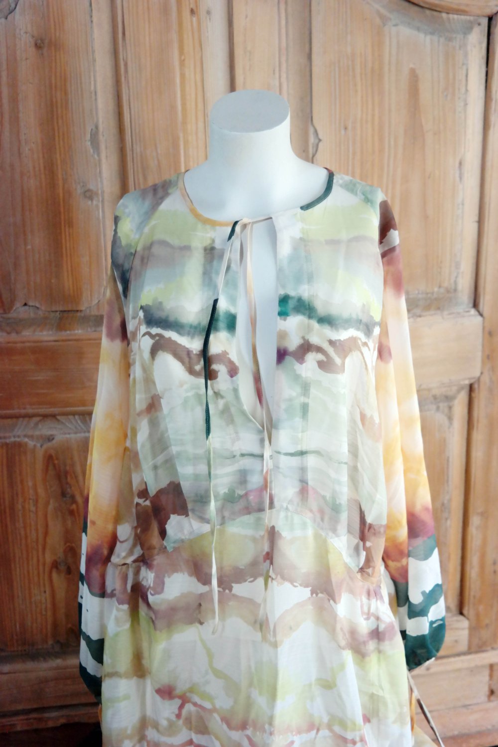 H&M Kleid Maxikleid L / 40 bunt Farbenfroh Schlüssellochaussschnitt Langarm Hippie oversized XL 42