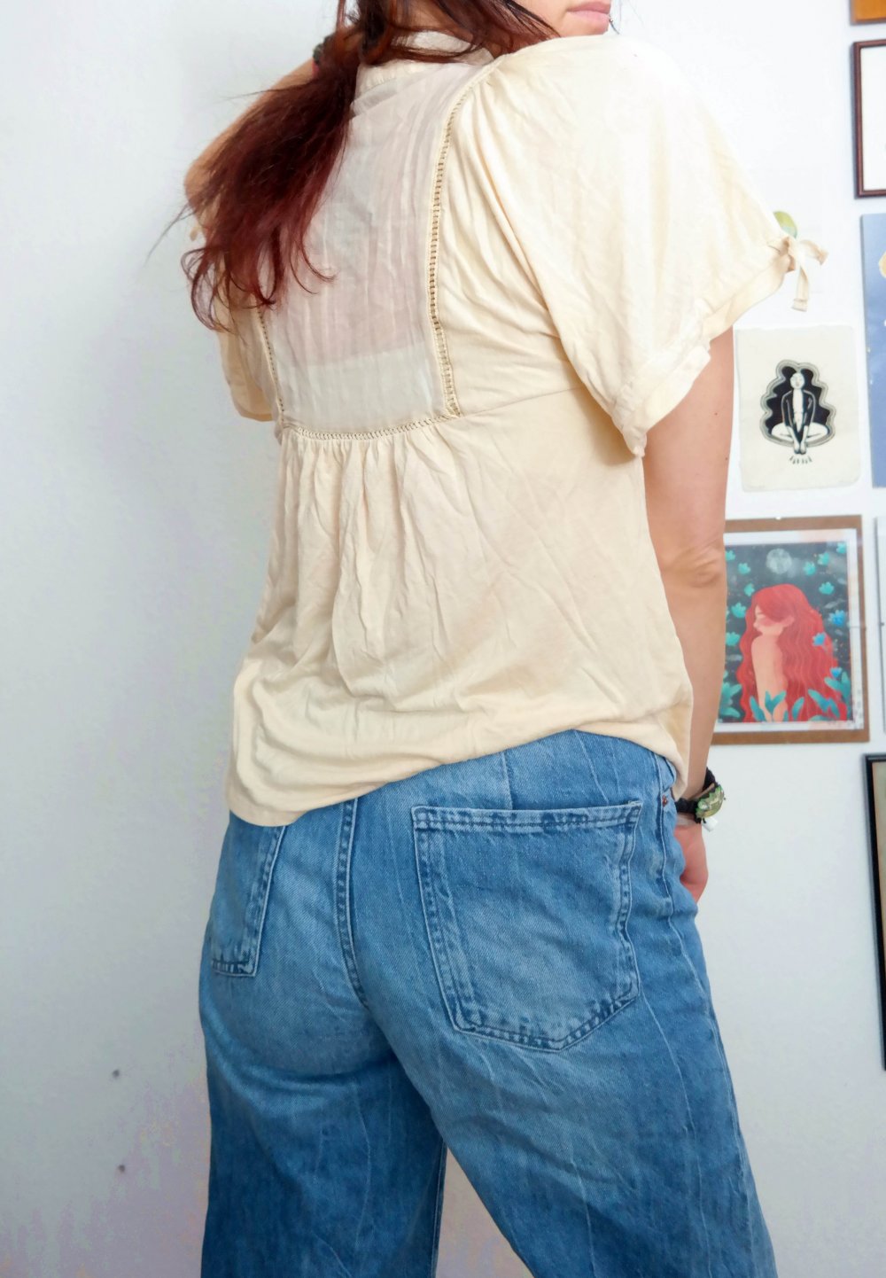 Felipe Varela Luxus Designer Shirt Bluse creme Schnürung Lochmuster M 38 40 L