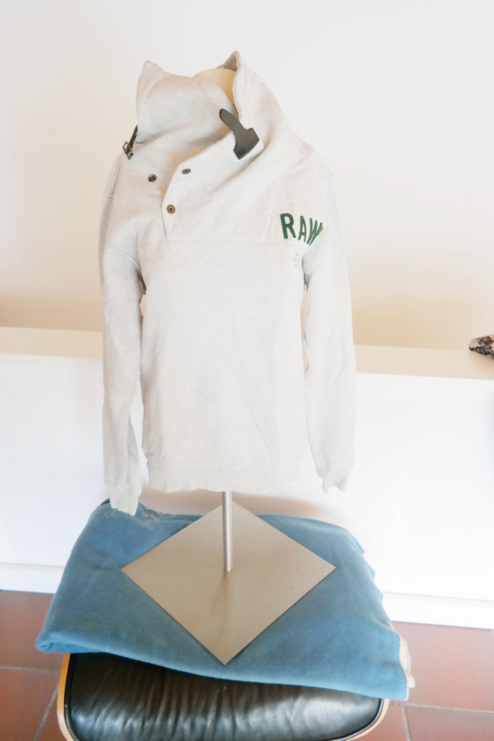 G-Star Raw Pullover Sweatshirt grau Kragen Faltkragen M Stehkragen