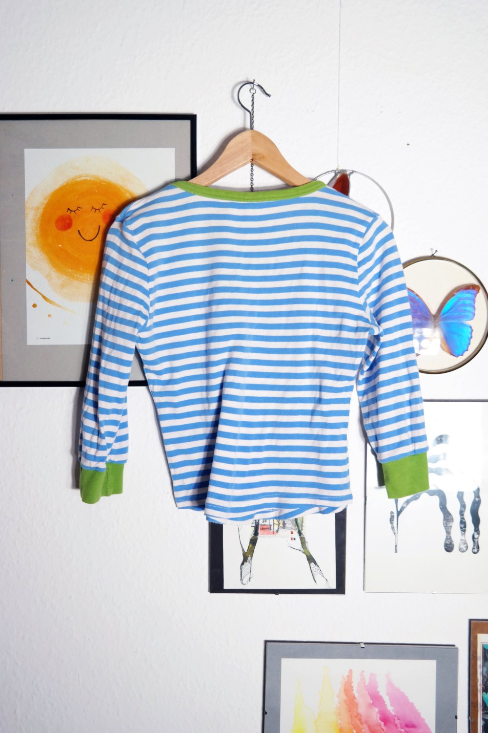 H&M Shirt Streifen gestreift blau weiß Kirsche Rockabilly Rockabella M 38 maritim