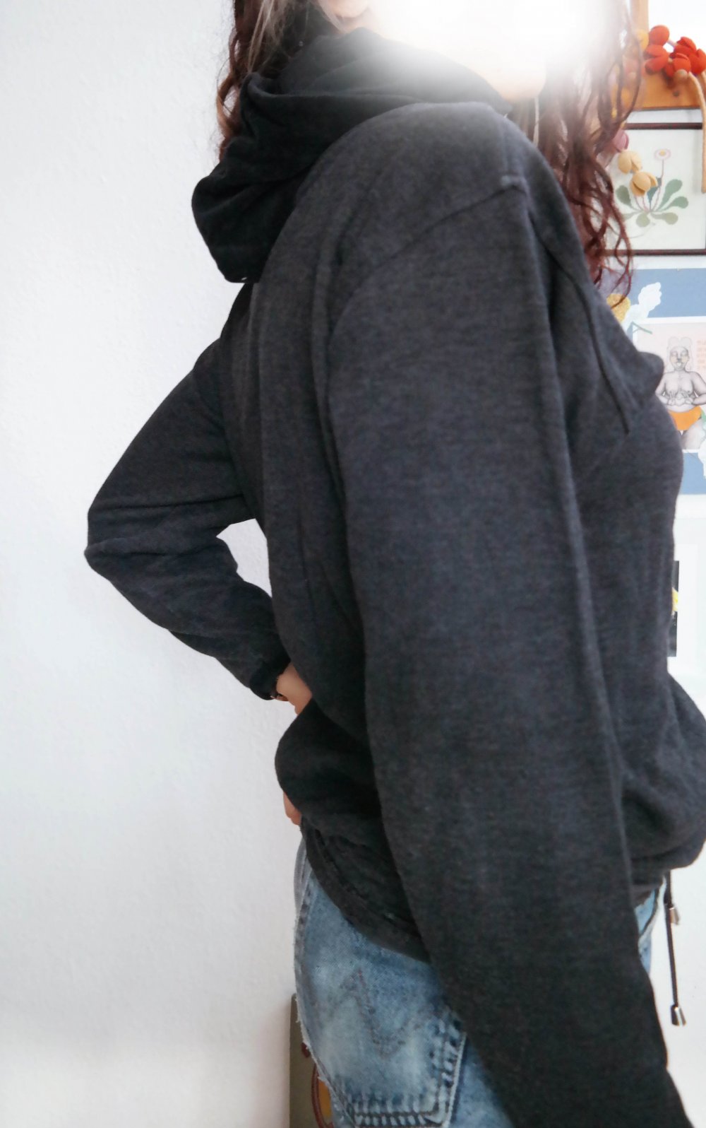 Original Vintage 90er Pullover schwarz Samt Sweatshirt Rollkragen Zipper Sweater M L 38 40 Pannesamt Kapuze Hoodie Hoody Kapuzenpullover