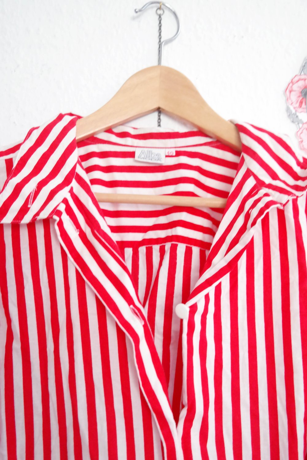 Vintage Alba Moda Bluse Streifen gestreift rot weiß Taschen Hemd Hemdbluse Cropped High Waist oversized XL 42 L 40