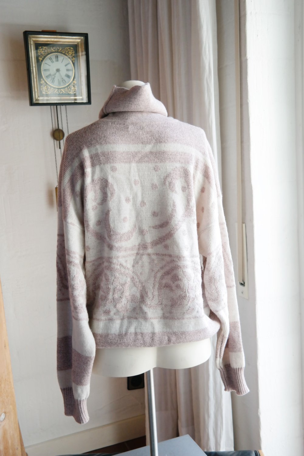 Vintage Pullover Wolle Mustzer gemustert Ethno rose bunt 40 L Rollkragenpullover