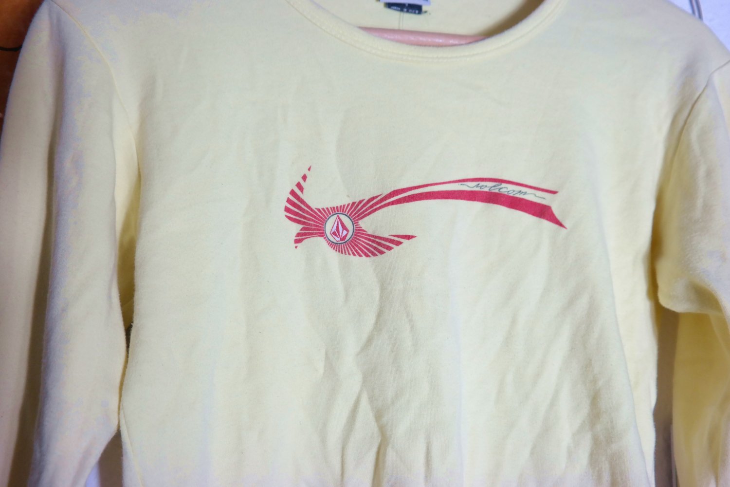 Volcom Longsleeve Langarmshirt gelb Logo Skater 90er Vintage M S 38 36