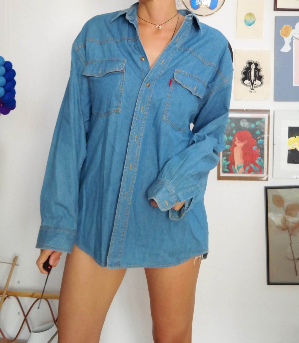 Jeansjacke Jeanshemd Hemd M 38 L 40 oversized Minikleid Hemdkleid