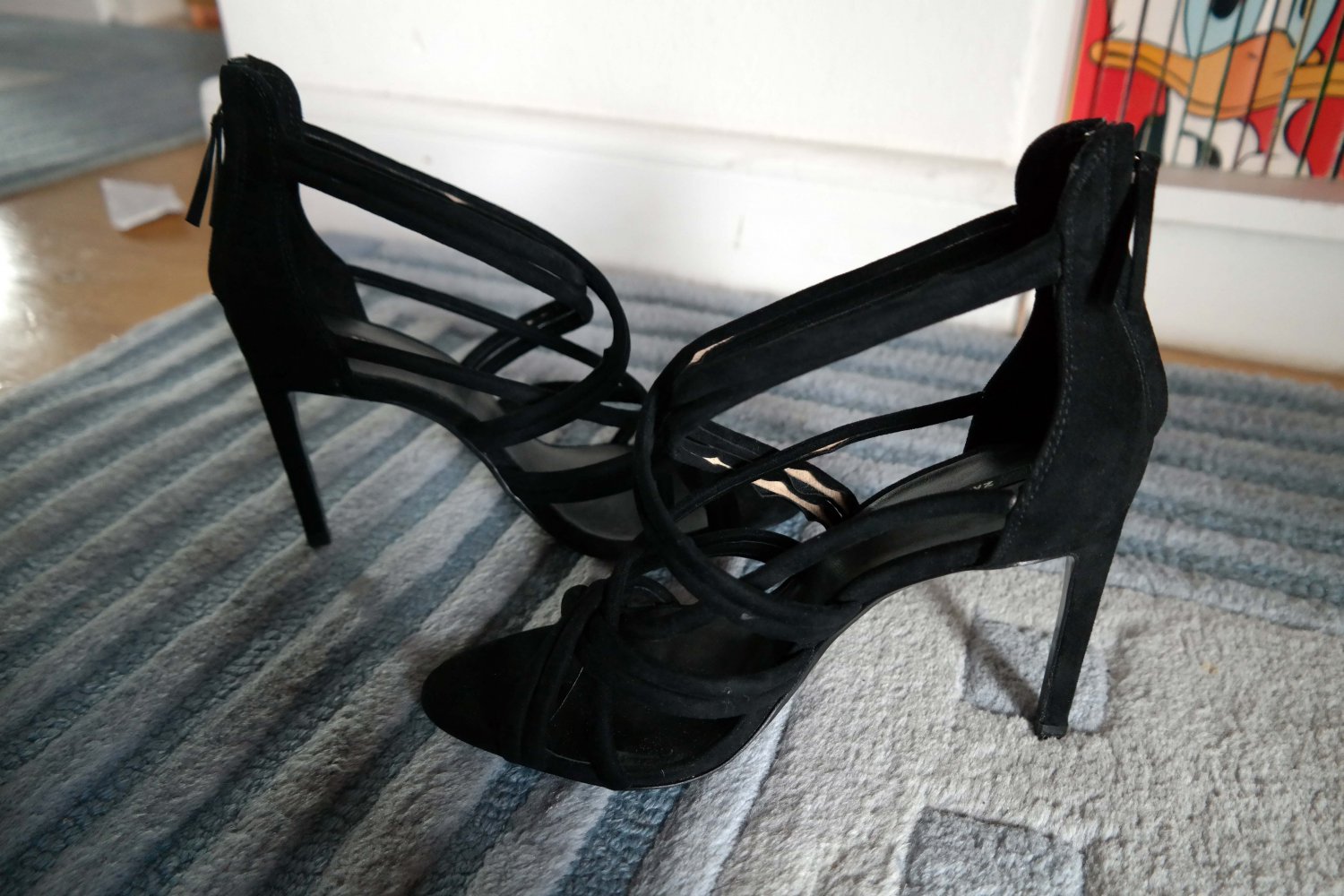 Zara High Heels schwarz Samt Wildleder Look Riemchen Absatz Stiletto 40