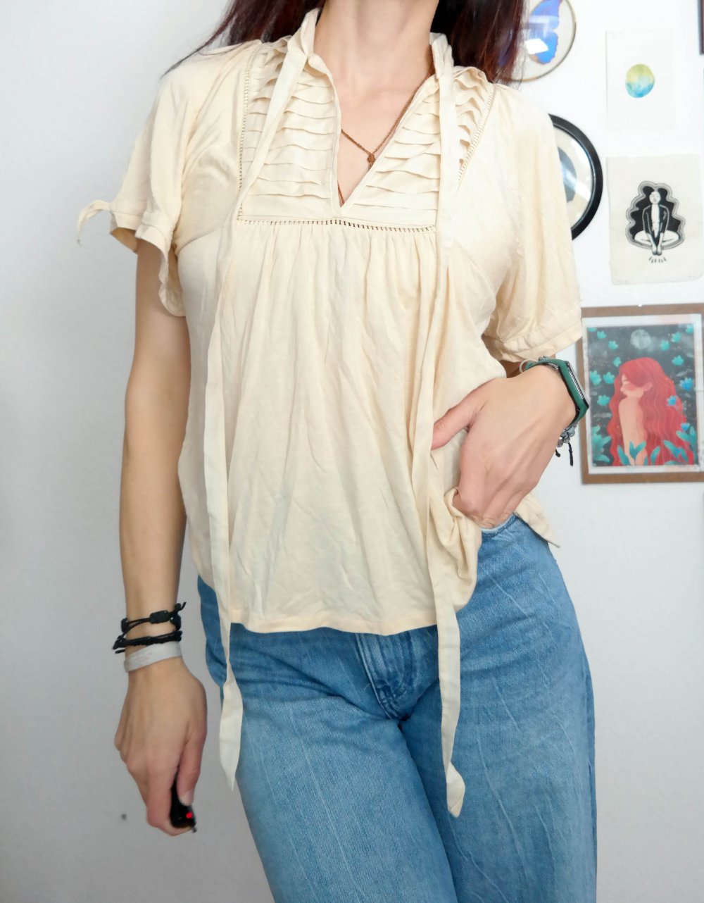 Felipe Varela Luxus Designer Shirt Bluse creme Schnürung Lochmuster M 38 40 L