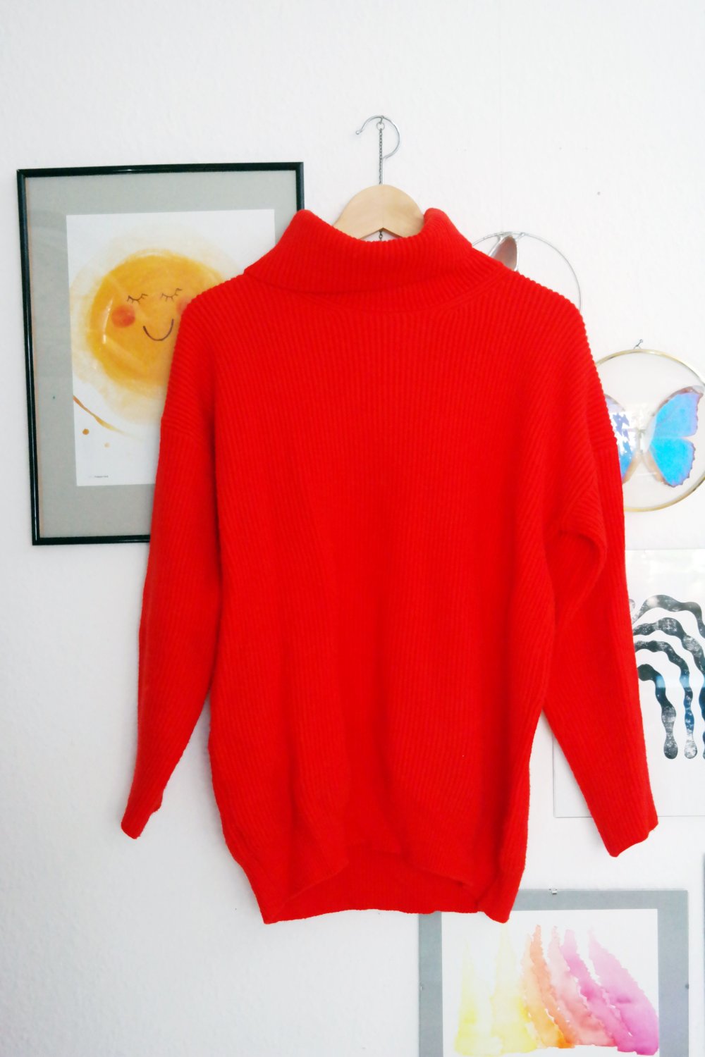 Strickpullover orange rot Rollkragenpullover Langpullover L 40 Pullover 